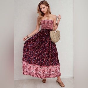 Red Boho Floral Print Tube Dress